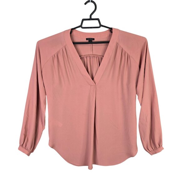 Womens Ann Taylor Blush Pink V-Neck Blouse 100% Polyester Long Sleeve Size S - Picture 1 of 8